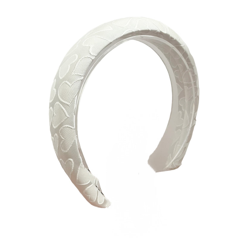 Embossed Fabric Heart Headband - White