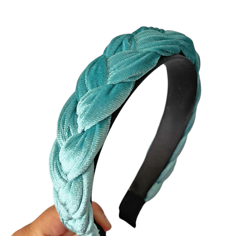 Braided Velvet Headband - Aqua
