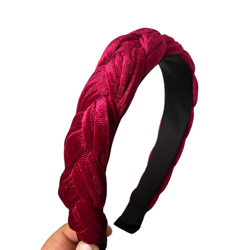 Braided Velvet Headband - Dk Red