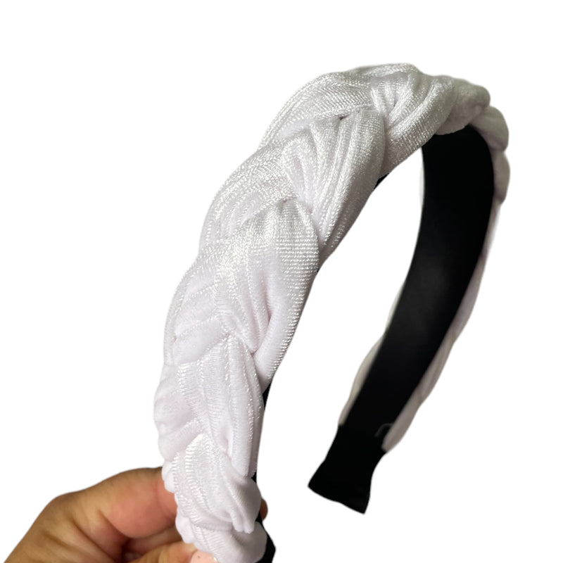 Braided Velvet Headband - White