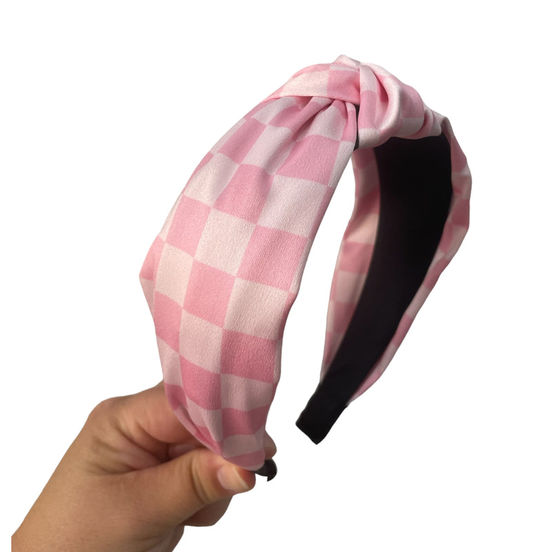Classic Checkerboard Headband - Two Tone Pink