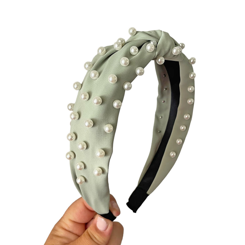 Classic Pearls Headband - Sage