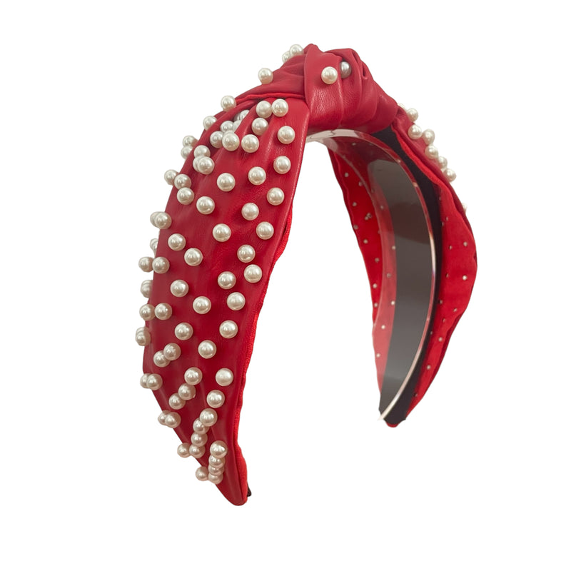 Pleather w Pearls - Red