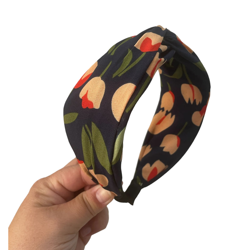Tulips Headband - Navy