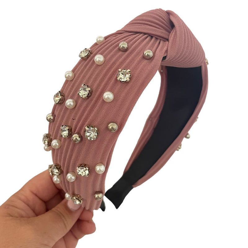 Crinkle Rose w Gems + Pearls Headband