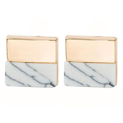 Square Gold Dipped White Marble Studs