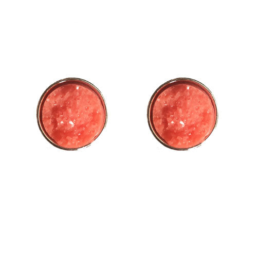 Coral with Silver Round Druzy