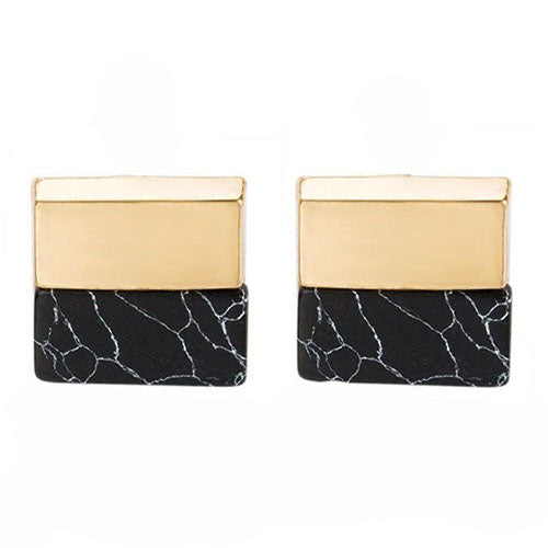 Square Gold Dipped Black Marble Studs