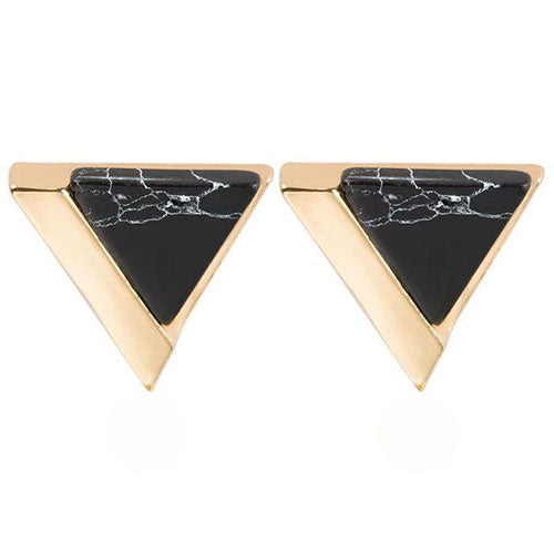 Triangle Gold Dipped Black Marble Studs
