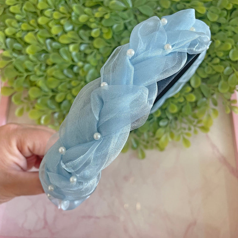 Baby Blue Tulle with Pearls Headband